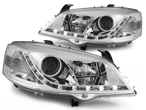 Scheinwerfer LED Tagfahrlicht Optik für Opel Astra G Bj. 98-05 Chrom